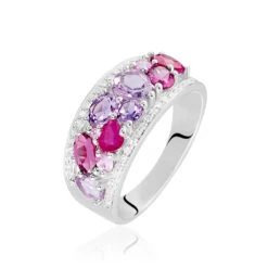 Bague Multicolore Or Blanc Amethyste Et Saphir Et Rhodolite