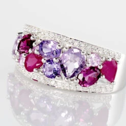 Bague Multicolore Or Blanc Amethyste Et Saphir Et Rhodolite -Garmin Soldes B3DFBSS218 view3