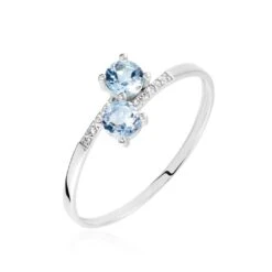 Bague Pollie Or Blanc Topaze Bleu Sky Oxyde De Zirconium