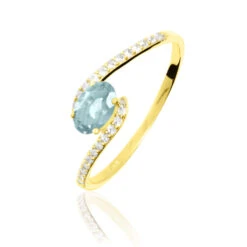Bague Loriane Or Jaune Aigue Marine Et Diamant