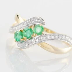 Bague Simma Or Jaune Diamant Et Emeraude -Garmin Soldes B3DFJEV205 view3