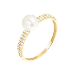 Bague Maria-francoise Or Jaune Perle De Culture Et Oxyde De Zirconium