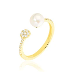 Bague Shannone Or Jaune Perle De Culture Et Oxyde De Zirconium