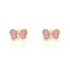 Boucles D'oreilles Puces Papillon Rose Or Jaune