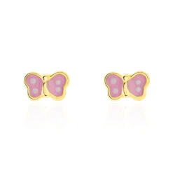 Boucles D'oreilles Puces Papillon Rose Or Jaune