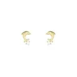 Boucles D'oreilles Puces Eleanor Dauphin Or Jaune Oxyde De Zirconium