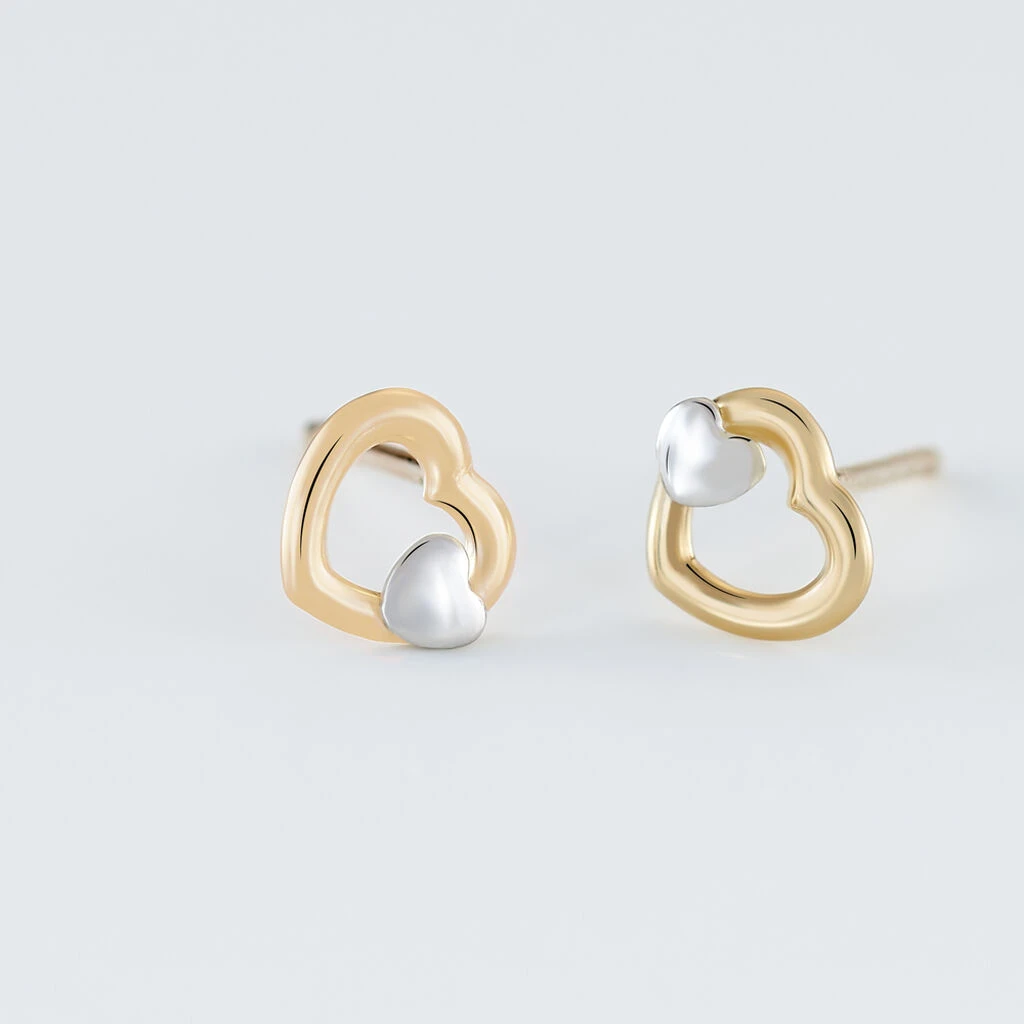 Boucles D'oreilles Puces Anne-maudae Double Coeurs Or Bicolore 5 Boucles D'oreilles Puces Anne-maudae Double Coeurs Or Bicolore – Image 3