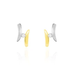 Boucles D'oreilles Pendantes Ascagne Or Bicolore Oxyde De Zirconium