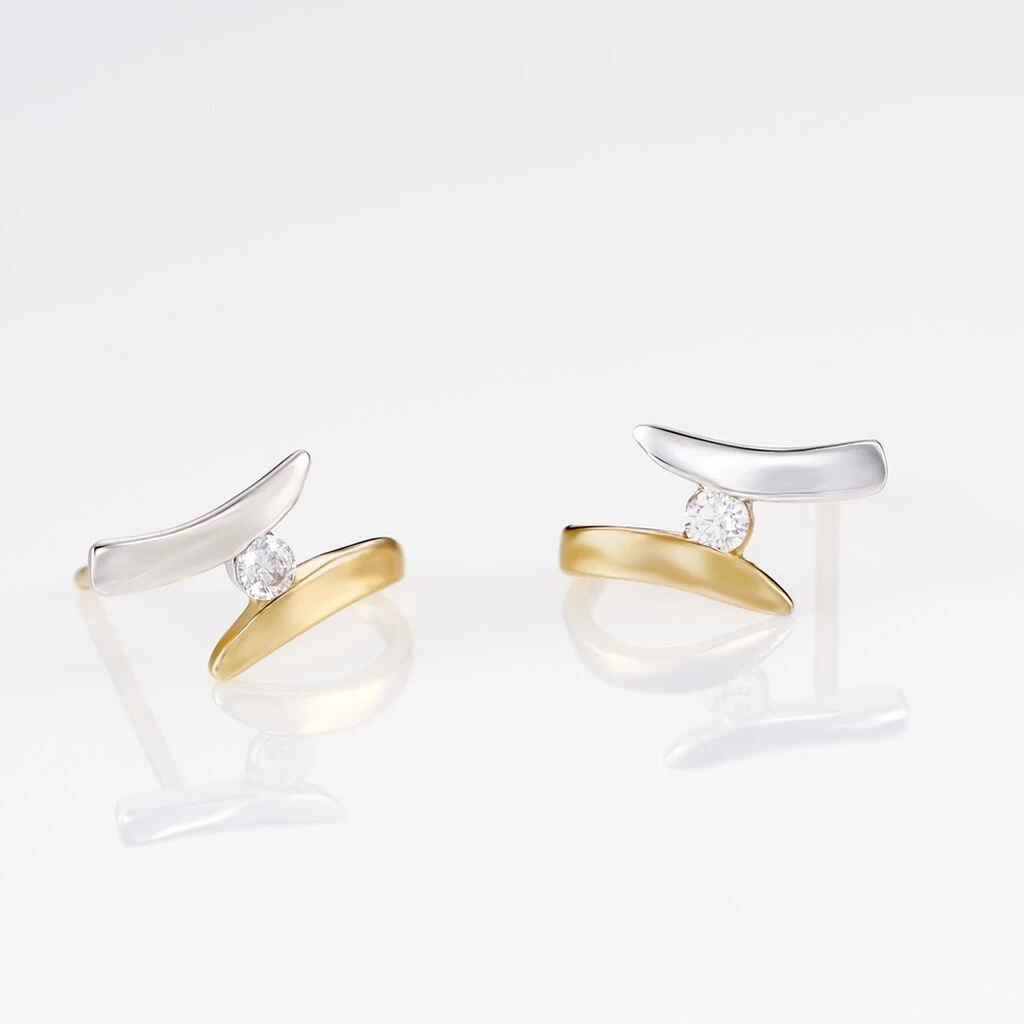 Boucles D'oreilles Pendantes Ascagne Or Bicolore Oxyde De Zirconium 5 Boucles D'oreilles Pendantes Ascagne Or Bicolore Oxyde De Zirconium – Image 3