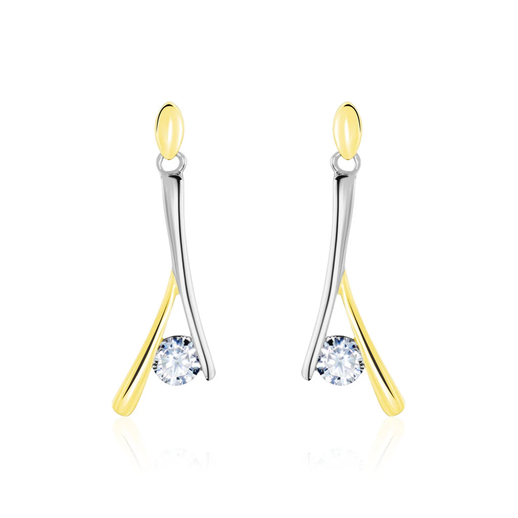 Boucles D'oreilles Pendantes Formev Or Bicolore Oxyde De Zirconium 3 Boucles D'oreilles Pendantes Formev Or Bicolore Oxyde De Zirconium