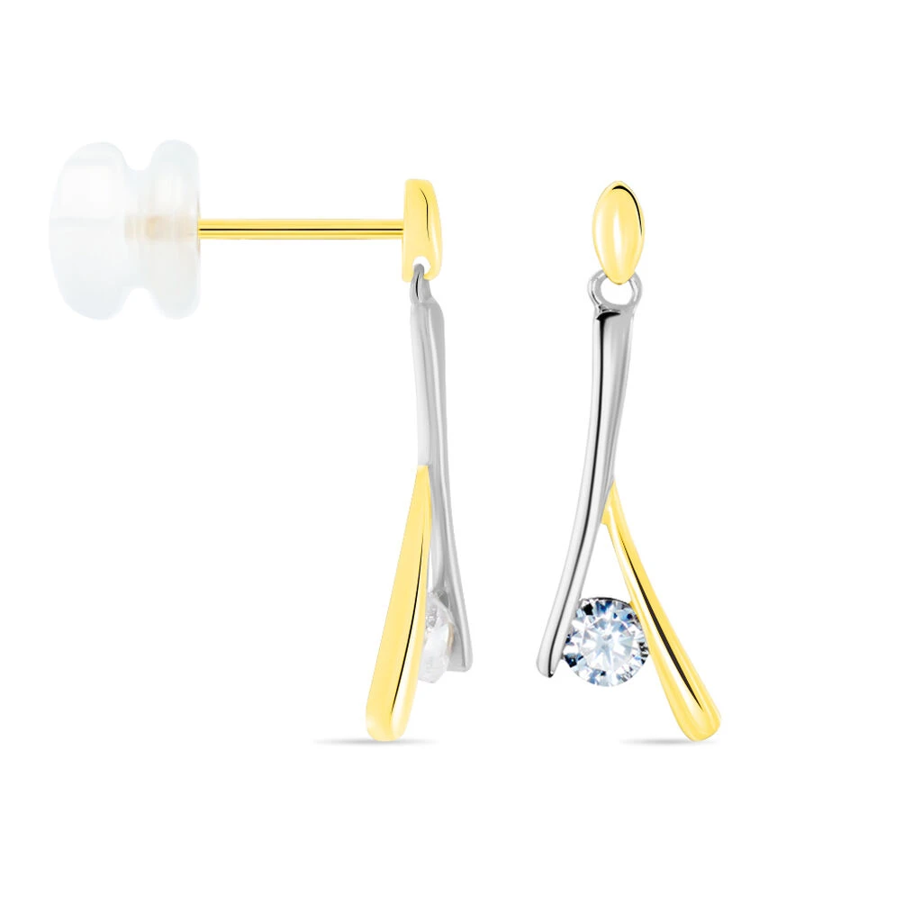 Boucles D'oreilles Pendantes Formev Or Bicolore Oxyde De Zirconium 4 Boucles D'oreilles Pendantes Formev Or Bicolore Oxyde De Zirconium – Image 2