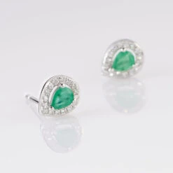 Boucles D'oreilles Puces Elheme Or Blanc Emeraude Et Diamant -Garmin Soldes B3OFBEV025 view2