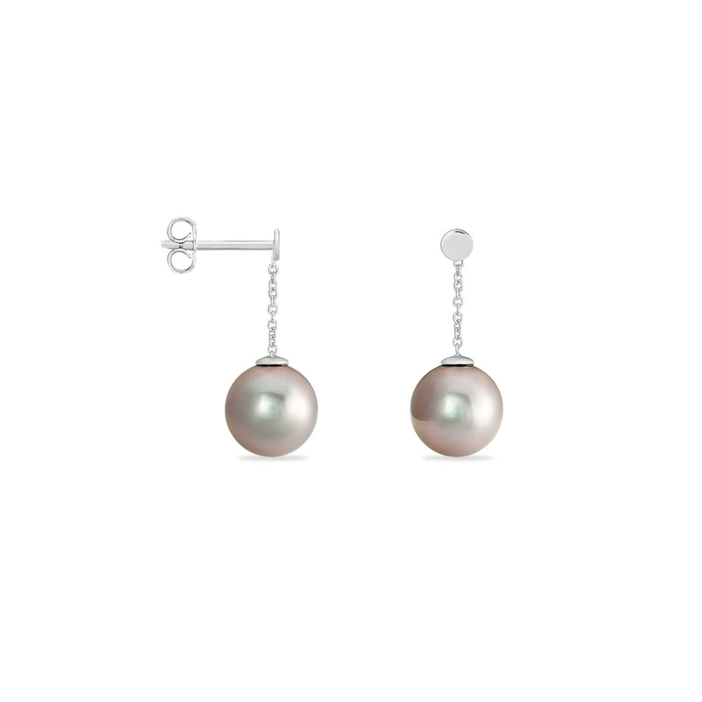 Boucles D'oreilles Pendantes Semi-ronde Or Blanc Perle De Tahiti 4 Boucles D'oreilles Pendantes Semi-ronde Or Blanc Perle De Tahiti – Image 2
