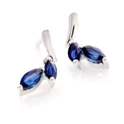 Boucles D'oreilles Pendantes Navette Or Blanc Saphir -Garmin Soldes B3OFBSB021 view3