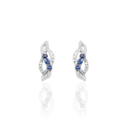 Boucles D'oreilles Puces Rosalyne Or Blanc Saphir Et Diamant
