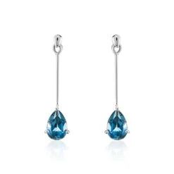 Boucles D'oreilles Pendantes Lemmy Or Blanc Topaze Bleu London