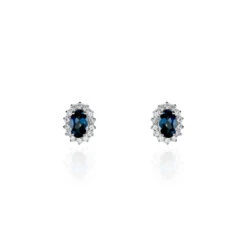Boucles D'oreilles Or Blanc Quintilla Topazes London Blue Et Oxydes
