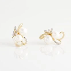 Boucles D'oreilles Puces Wandula Or Jaune Perle De Culture Et Diamant -Garmin Soldes B3OFBU2041 view2