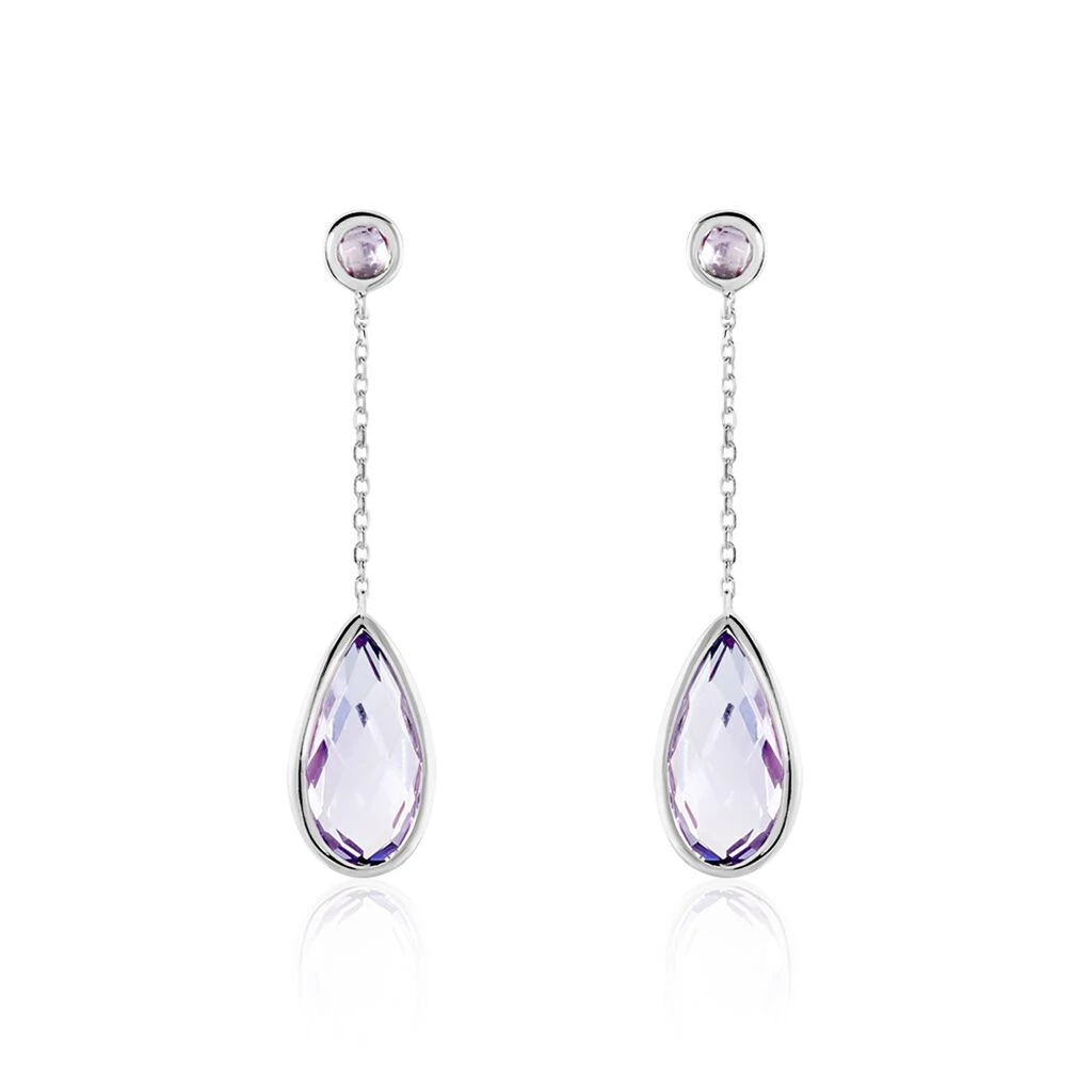 Boucles D'oreilles Pendantes Dennis Or Blanc Amethyste 3 Boucles D'oreilles Pendantes Dennis Or Blanc Amethyste