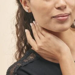 Boucles D'oreilles Puces Eden Serti Pneu Or Blanc Oxyde De Zirconium -Garmin Soldes B3OFBZW039 model0