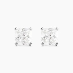 Boucles D'oreilles Puces Doreen Carre Or Blanc Oxyde De Zirconium