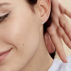 Boucles D'oreilles Puces Doreen Carre Or Blanc Oxyde De Zirconium -Garmin Soldes B3OFBZW108 model0