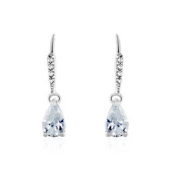 Boucles D'oreilles Pendantes Adib Or Blanc Oxyde De Zirconium