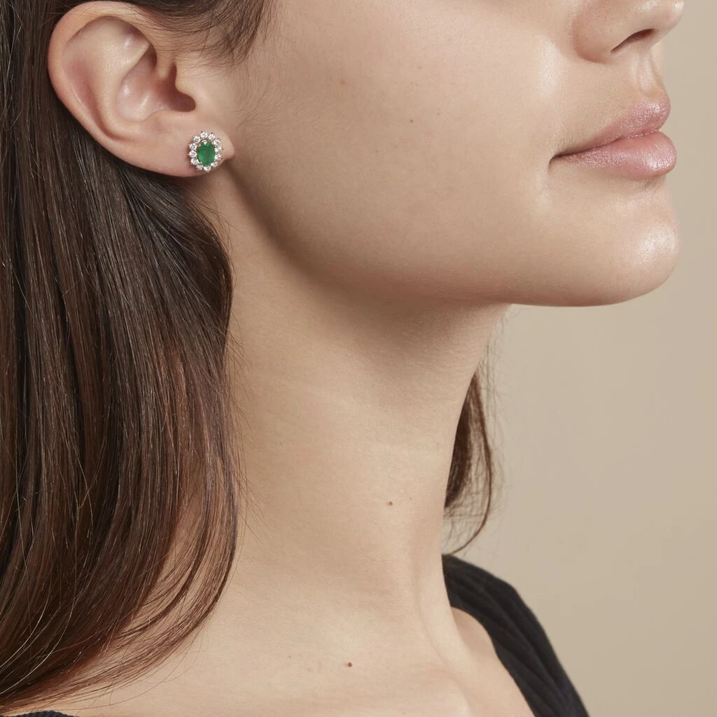 Boucles D'oreilles Puces Vladimir Or Jaune Diamant Et Emeraude 6 Boucles D'oreilles Puces Vladimir Or Jaune Diamant Et Emeraude – Image 4