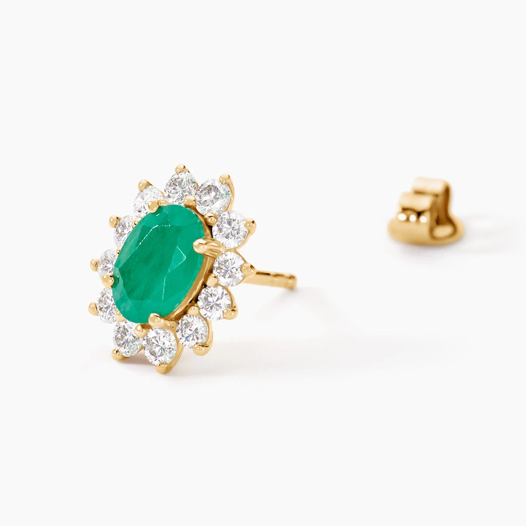 Boucles D'oreilles Puces Vladimir Or Jaune Diamant Et Emeraude 4 Boucles D'oreilles Puces Vladimir Or Jaune Diamant Et Emeraude – Image 2