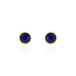 Boucles D'oreilles Puces Edy Serti Clos Or Jaune Saphir