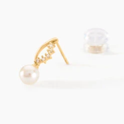 Boucles D'oreilles Puces Dominga Or Jaune Perle De Culture Et Oxyde -Garmin Soldes B3OFJU2223 view1