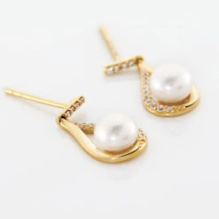 Boucles D'oreilles Pendantes Helin Or Jaune Perle De Culture Et Oxyde -Garmin Soldes B3OFJU2286 view2