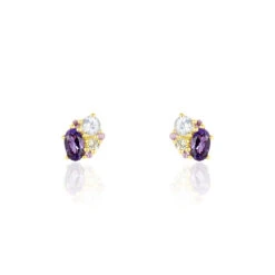 Boucles D'oreilles Pendantes Or Jaune Amethyste Et Topaze Et Péridot