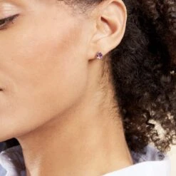 Boucles D'oreilles Puces Or Jaune Prudencia Améthystes -Garmin Soldes B3OFJYI188 model0
