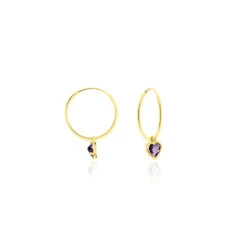 Créoles Marsie Coeur Or Jaune Amethyste