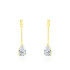 Boucles D'oreilles Pendantes Goutte Or Jaune Oxyde De Zirconium