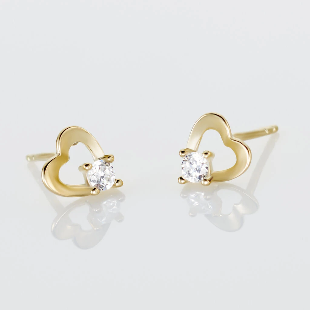 Boucles D'oreilles Puces Daria Cœur Or Jaune Oxyde De Zirconium 5 Boucles D'oreilles Puces Daria Cœur Or Jaune Oxyde De Zirconium – Image 3