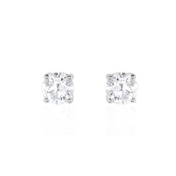 Boucles D'oreilles Puces 4 Griffes Or Blanc Diamant Synthetique