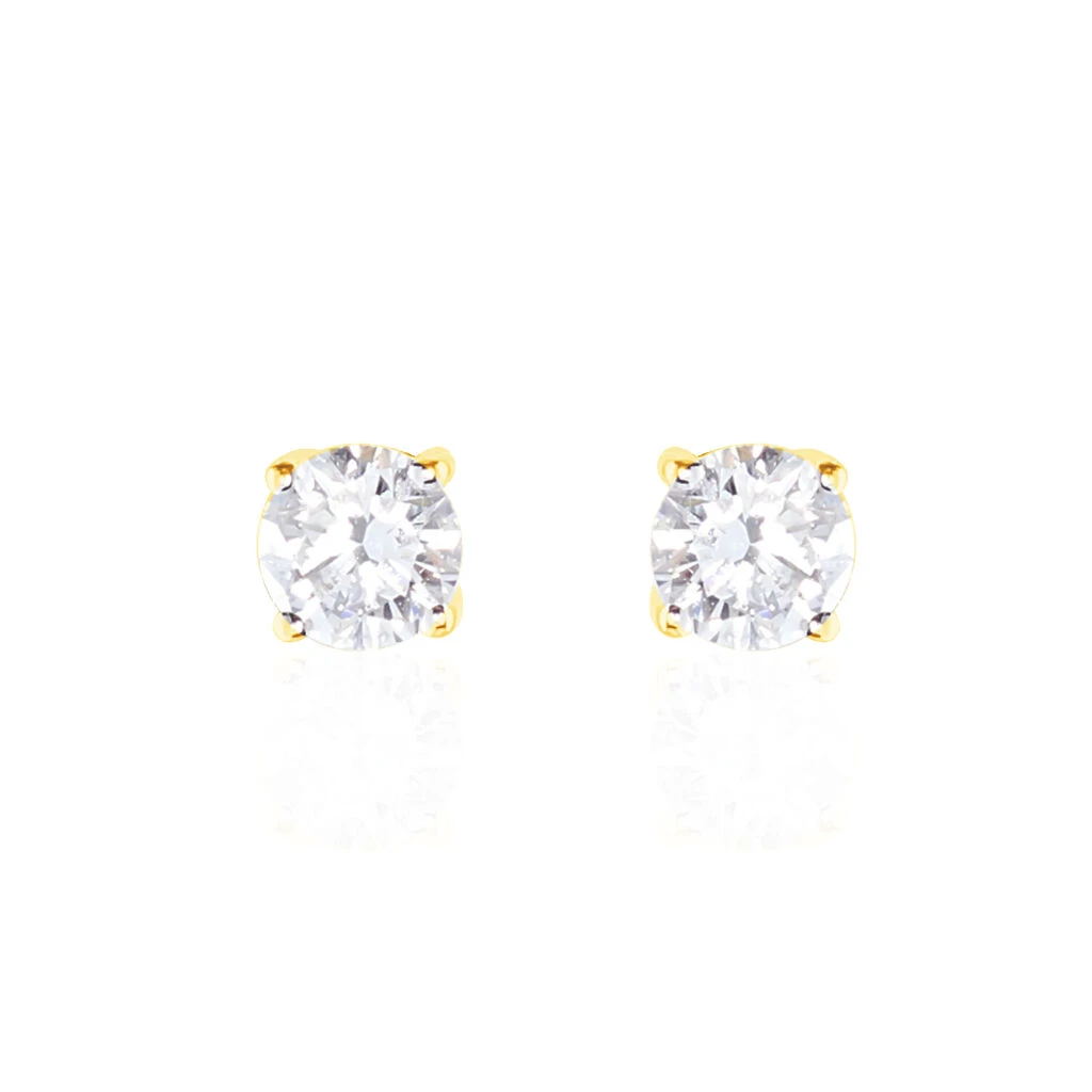 Boucles D'oreilles Puces 4 Griffes Or Jaune Diamant Synthetique 3 Boucles D'oreilles Puces 4 Griffes Or Jaune Diamant Synthetique