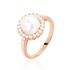 Bague Olivia Argent Rose Perle De Culture Et Oxyde De Zirconium