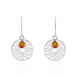 Boucles D'oreilles Pendantes Adrianne Argent Blanc Ambre