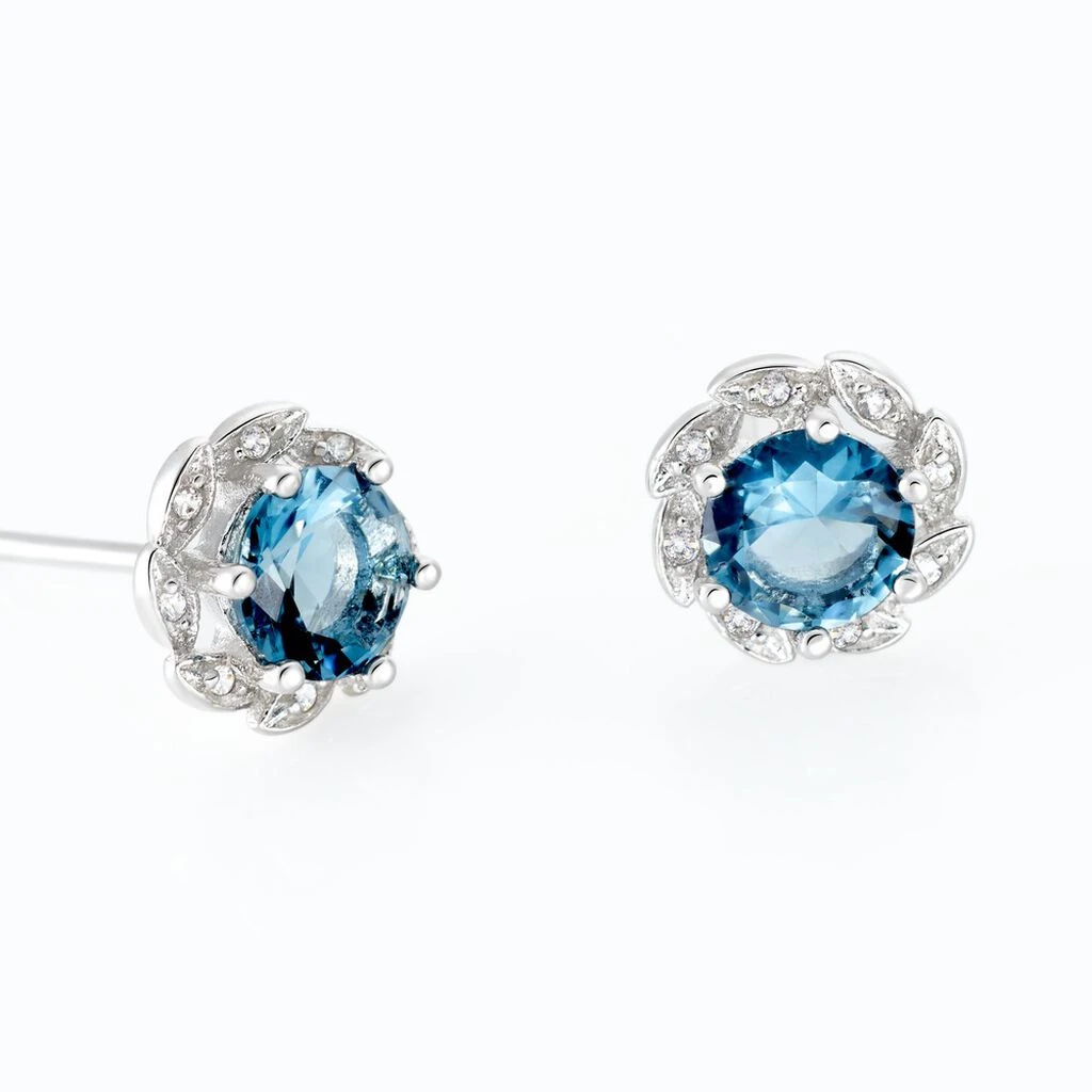 Boucles D'oreilles Puces Argent Blanc Clover Verre Oxydes De Zirconium 5 Boucles D'oreilles Puces Argent Blanc Clover Verre Oxydes De Zirconium – Image 3