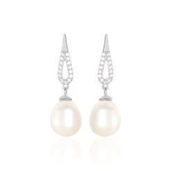 Boucles D'oreilles Pendantes Ludy Argent Perle De Culture Et Oxyde