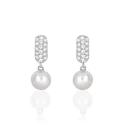 Boucles D'oreilles Pendantes Providence Argent Perle De Culture Oxyde