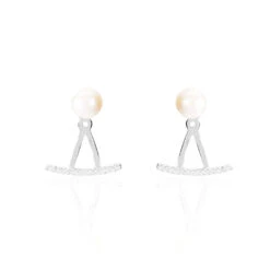 Bijoux D'oreilles Sylviane Argent Blanc Perle De Culture Et Oxyde