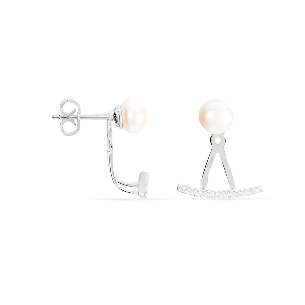 Bijoux D'oreilles Sylviane Argent Blanc Perle De Culture Et Oxyde 4 Bijoux D'oreilles Sylviane Argent Blanc Perle De Culture Et Oxyde – Image 2