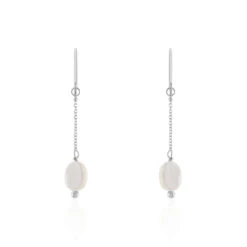 Boucles D'oreilles Pendantes Sirene Argent Blanc Nacre
