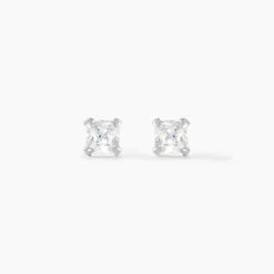 Boucles D'oreilles Puces Carre Argent Blanc Oxyde De Zirconium