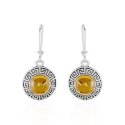 Boucles D'oreilles Argent Blanc Vieilli Adar Ambre