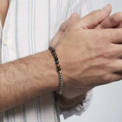 Bracelet Acier Blanc Calum œil De Tigre Onyx Agathe -Garmin Soldes FIBHBNN005 model0